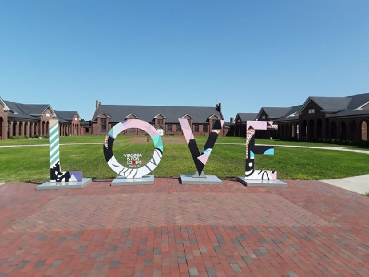 LOVE sculpture at Lucy Burns Museum courtyard in Lorton Virginia